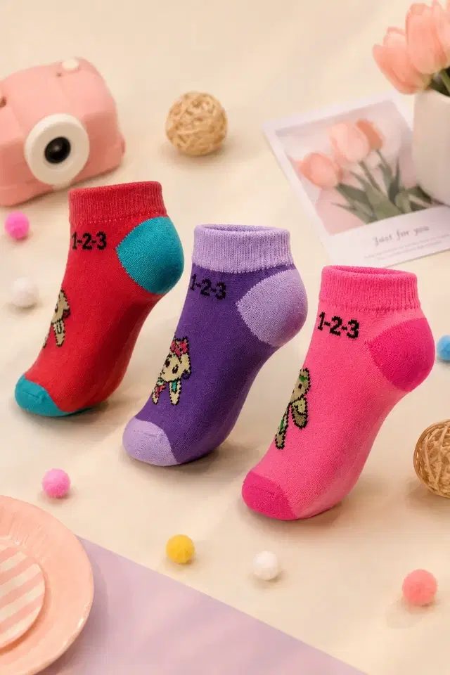 Poly Blend Printed Socks for Kids, Pack of 3 (Multicolour, 0-3 M)