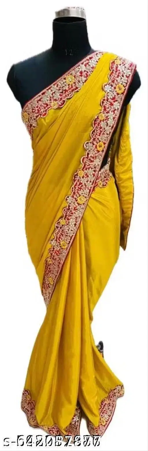Chinnon Saree for Women, Yellow (5.5 M)