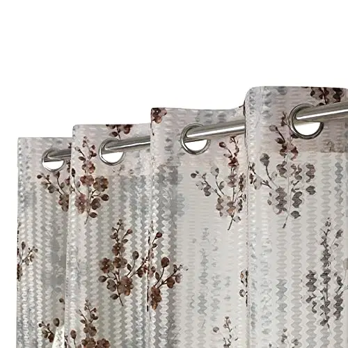Sheer Floral Branches Printed Brown Door Curtain 7ft Pack of 1