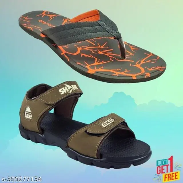 Sandal with Flipflop for Men, Pack of 2 (Multicolor, 9)