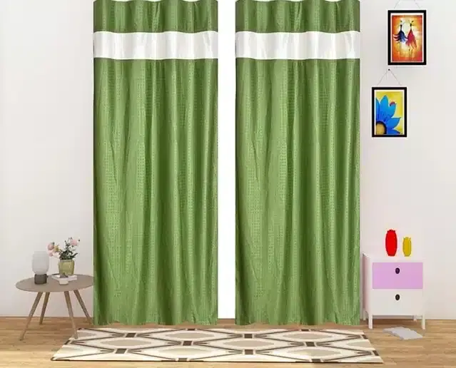 Emboss Door & Window Curtains, Pack of 2, Green, 5 feet