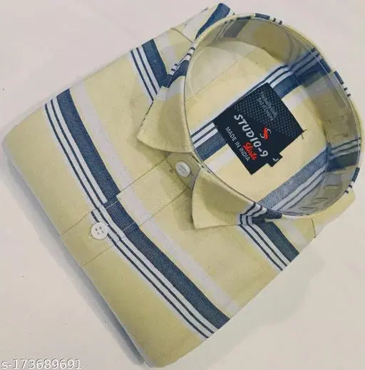 Cotton Blend Striped Shirt for Men, Yellow (XL)