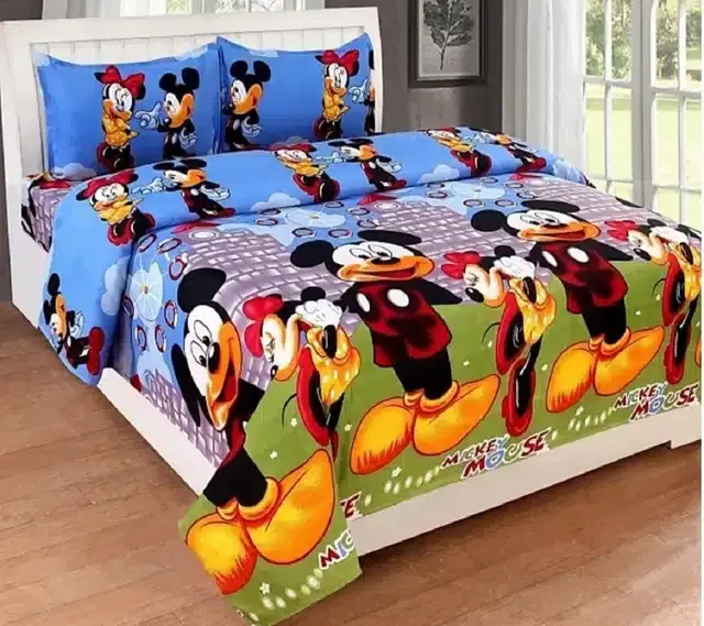 Polycotton Printed Double Bedsheet with Two Pillow Covers, Multicolor, 90x90 Inches