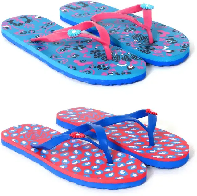 Flip Flops for Women, Pack of 2 (Multicolor, 5)