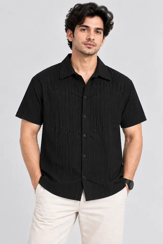 Cotton Blend Solid Mens Shirts Black, XL