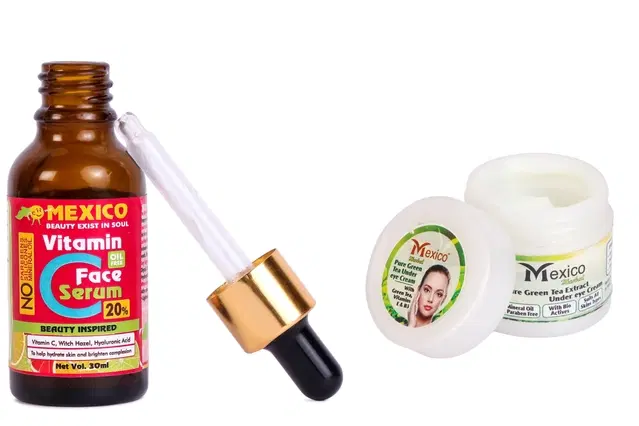 Maxico Herbs Vitamin C Serum (30 ml) with Green Tea Under Eye Cream, Pack of 2