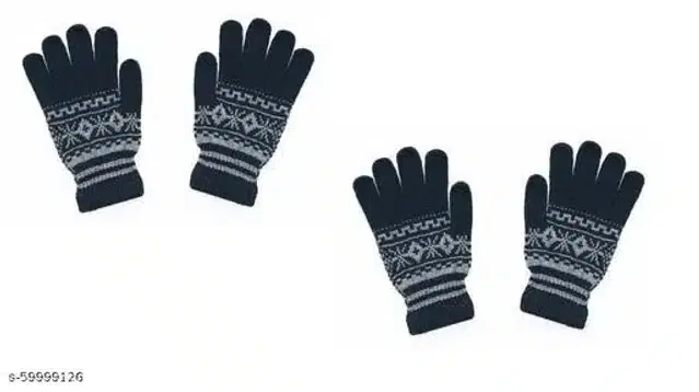 Woolen Hand Gloves for Women, Set of 2 (Dark Blue & Grey)