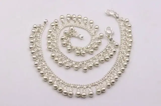 Silver Plated Alloy Anklets for Women, Silver, Set of 1