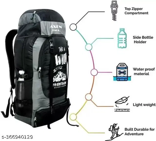Polyester Trekking Backpacks, Grey & Black, 70 L