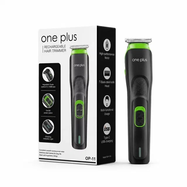 One Plus OP11 Trimmer for Men, Black waterproof Trimmer 120 min Runtime 12 Length Settings