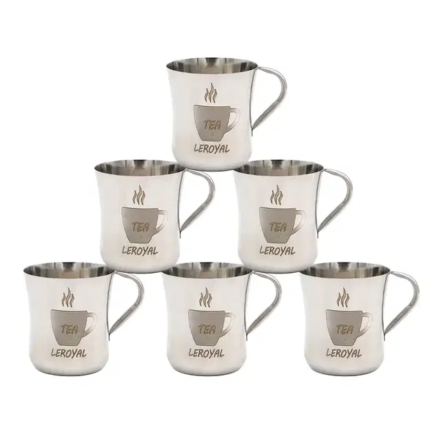 Leroyal Stainless Steel Tea Design Cup, Pack of 6, Silver