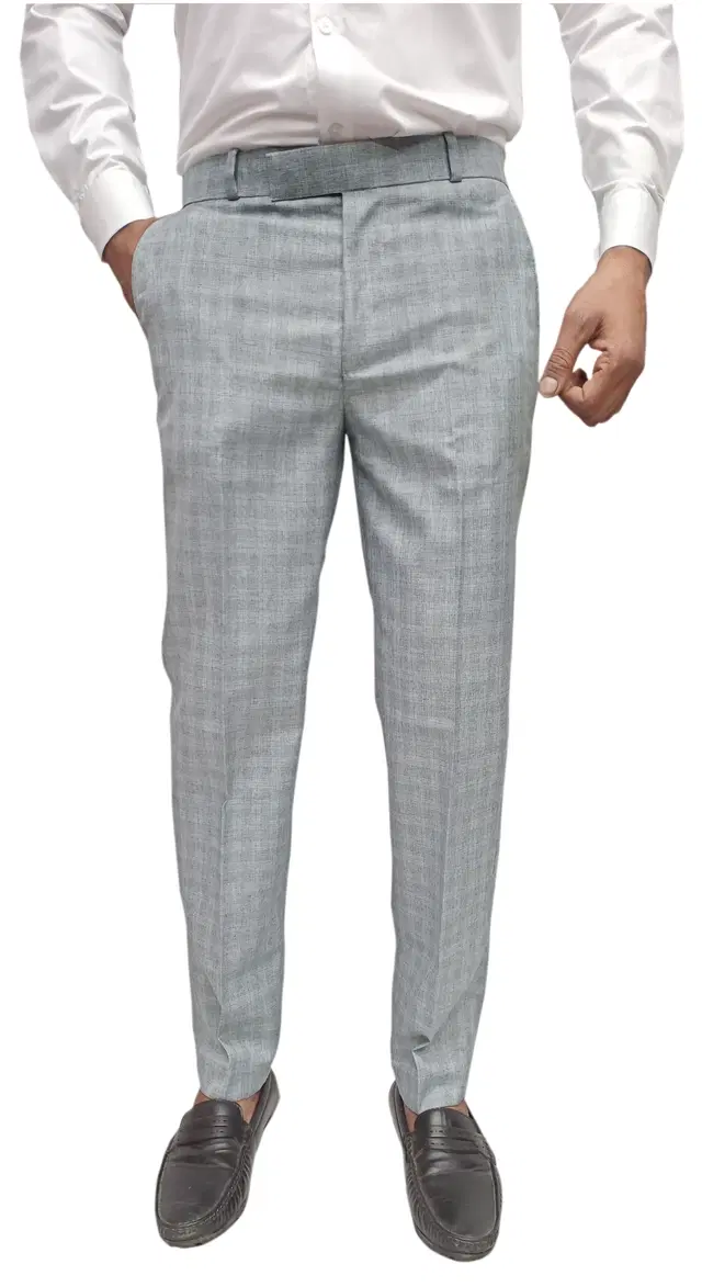 Slim Fit Checked Formal Trouser for Men (Grey, 28)