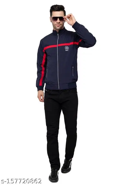 PU Jacket for Men (Blue, M)
