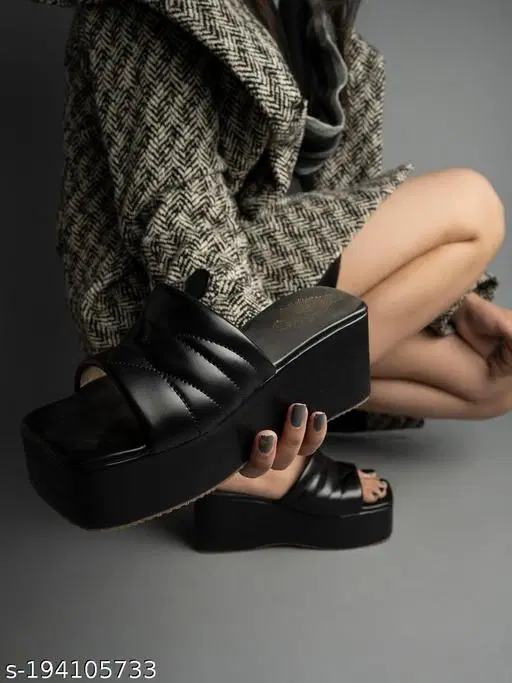 Synthetic Open Toe Platform Mid-Top Sandals for Women (Black, IND-7)