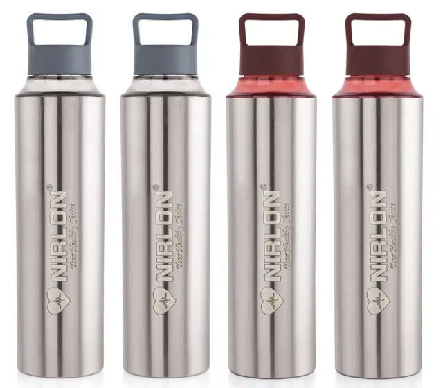 Nirlon Stainless Steel Water Bottles, Silver, 900 ml, Pack of 4