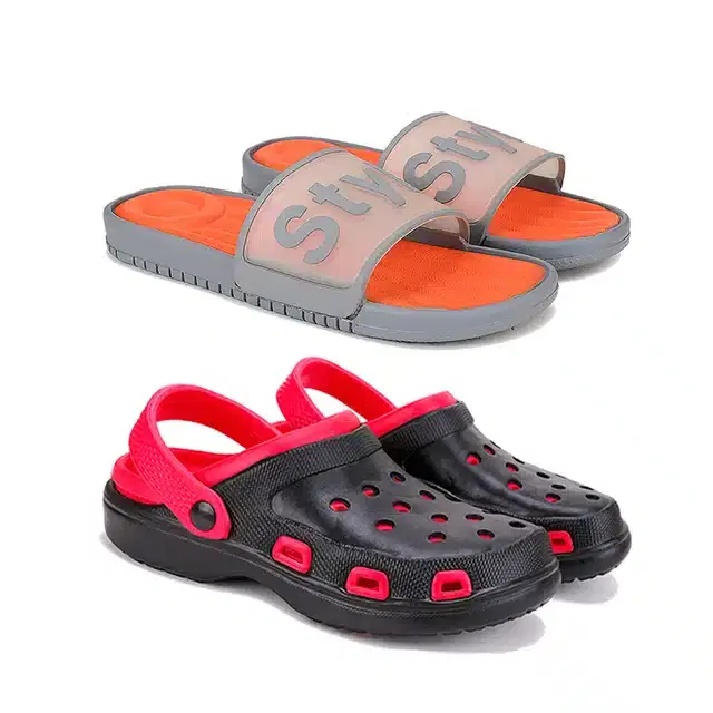 Combo of Sliders & Clogs for Men, Pack of 2 (Multicolor, 6)