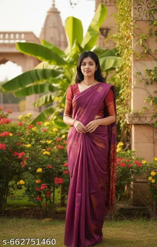 Kanjeevaram Silk Saree for Women (Purple, Free Size)