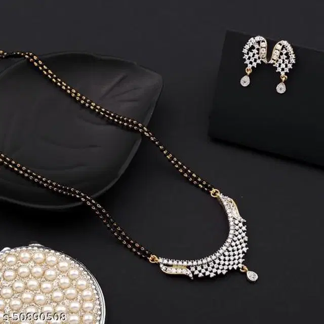 Alloy Mangalsutra with Earrings for Women, Set of 1 (Multicolor)