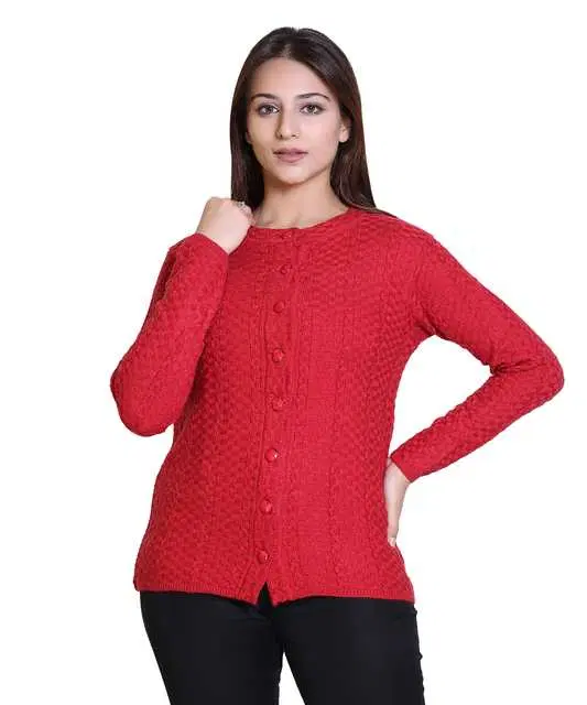 Women's Full Sleeves Cardigan (Coral, L) (M42)