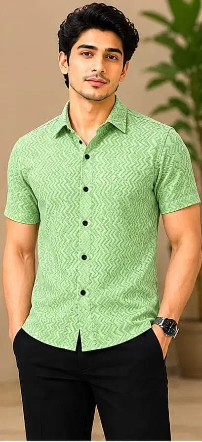 Self Design Casual Shirts for Men (Green, S)