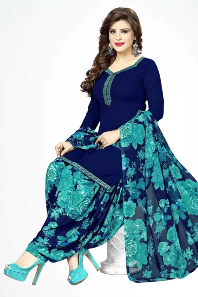 Kanooda Georgette Women's Printed Salwar Suit (Blue) (KS-3)