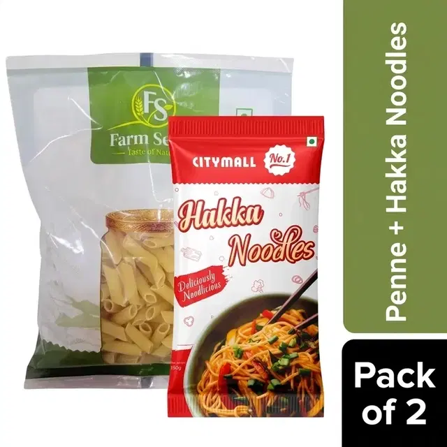 Farm Select Penne Pasta 750 g (100 % Sooji) +  Citymall No.1 Hakka Noodles 150 g