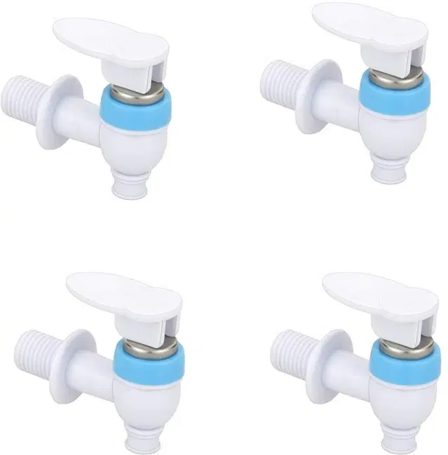 Plastic Short Body Bib Cock Tap with Wall Flange, White, Set of 4