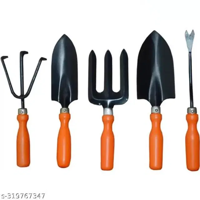 Iron Gardening Tools, Black & Orange, Set of 5