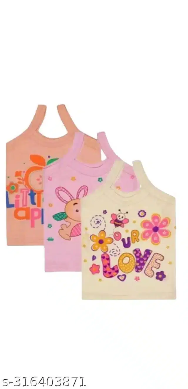 Cotton Vest for Kids, Pack of 3 (Multicolor, 0-6 Months)