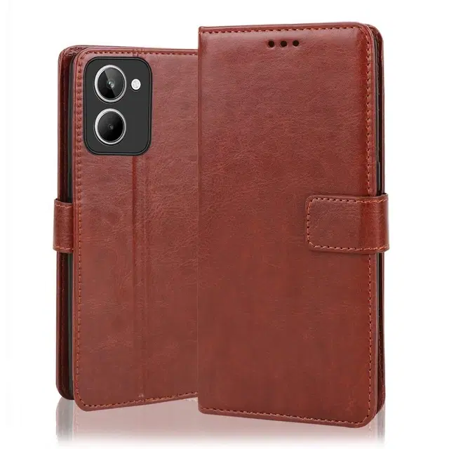 Artificial Leather Mobile Flip Cover for Vivo Y03, Brown