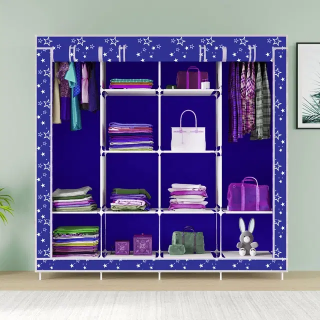 Plastic Printed Collapsible Wardrobe, Blue