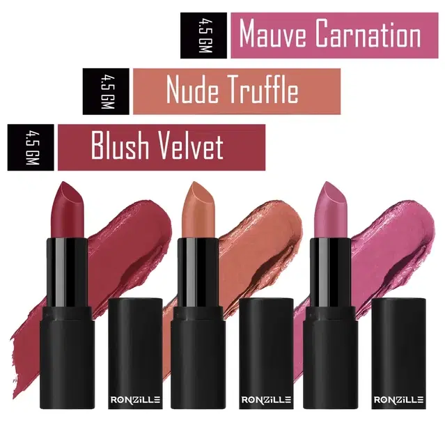Ronzille One Touch Up HD Matte Lipstick Pack Of 3