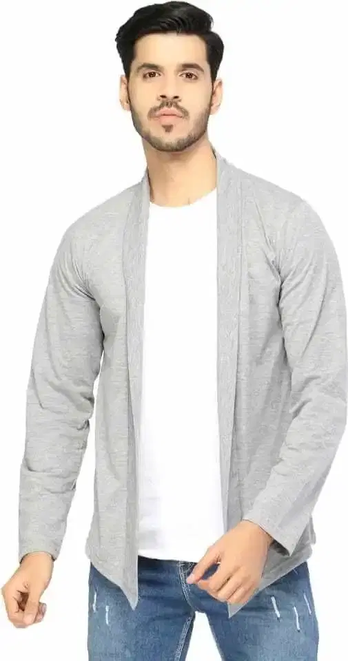 Glito Mens Stylish Solid Shrug/Cardigan (Light Grey, S)