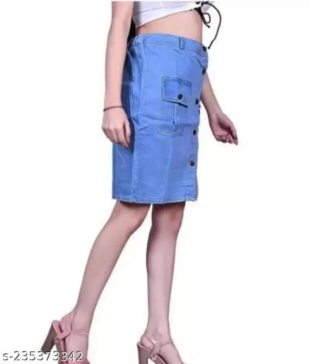 Denim Skirts for Women (Blue, 28)