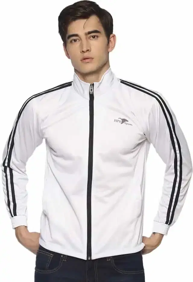 HPS Sports Full Sleeve Solid mens Jacket (White, L) (HP0276)