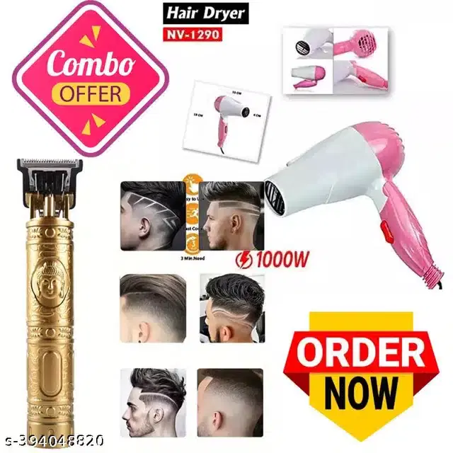 Professional Hair Trimmer with Hair Dryer Combo, Multicolor, Set of 2