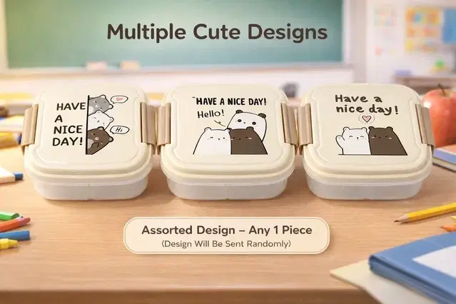 Have a Nice Day Cream Plastic Lunch Box With Spoon Assorted any 1 Design