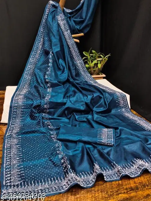 Georgette Solid Saree For Women, Blue