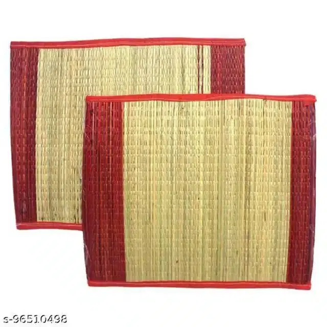 Kusha Grass Pooja Mat For Home, Red & Golden, Pack Of 2