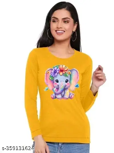 Round Neck Printed Sweatshirt for Women (Yellow, S)