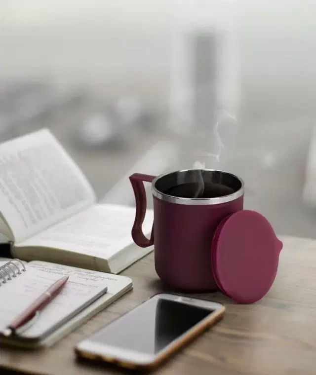 Stainless Steel Coffe Mug, Maroon (300 ML)