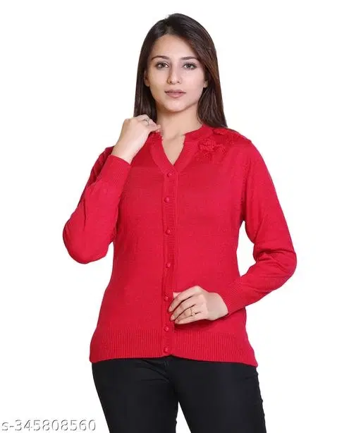 Acrylic Solid Sweater for Women (Red, M)