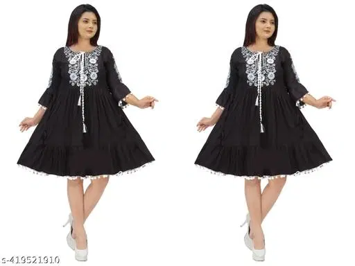 Bohemian Party Dress for Women, Pack of 2 (Black, XL)