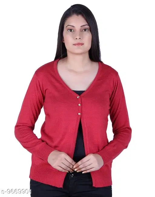 Acrylic Solid Sweater for Women (Red, M)