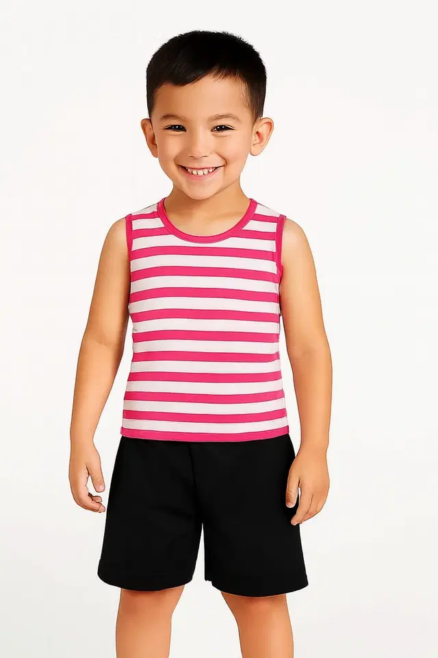 Cotton Stripes Clothing Set for Boys, Pink (12-13 Years)