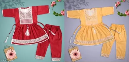 Rayon Kurta Set for Girls, Pack of 2 (Multicolor, 0-6 Months)