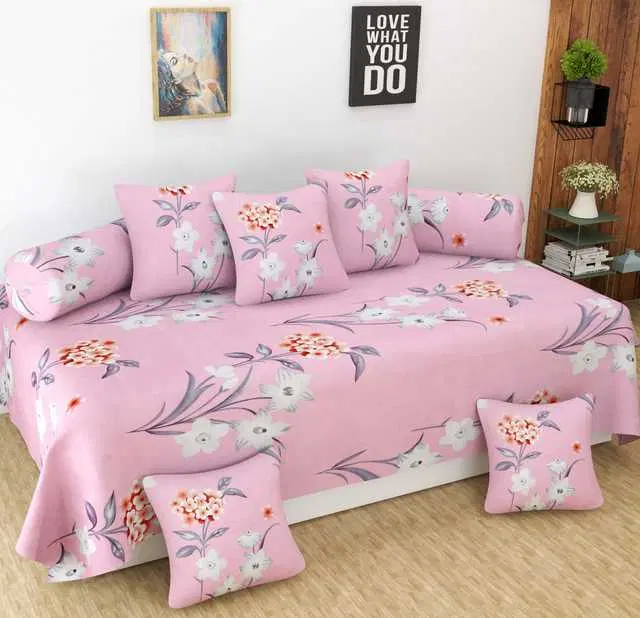 Homefab Microfiber Diwan Set, Pink, 60X88 In, HF-114