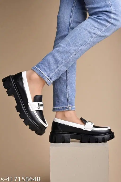 Solid Loafers for Women (Black, IND-3)