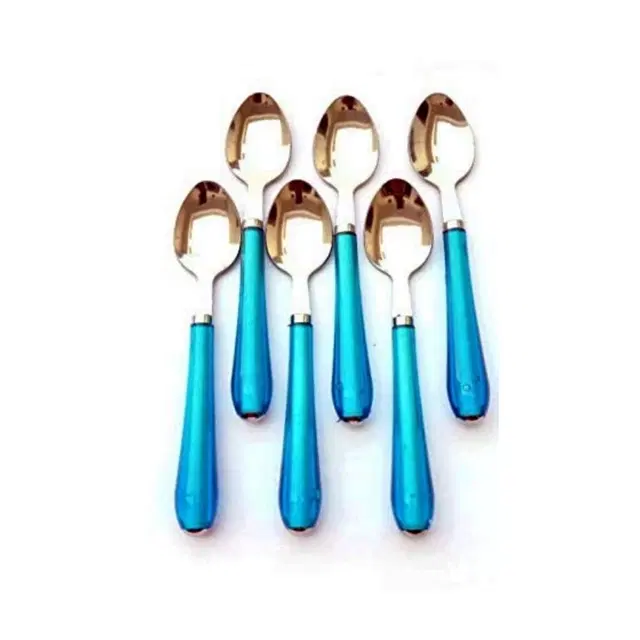 Stainless Steel Spoons, Blue & Silver, Pack of 6