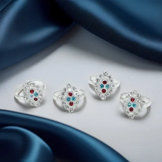 Silver Plated Toe Rings for Women, Silver Pack of 4